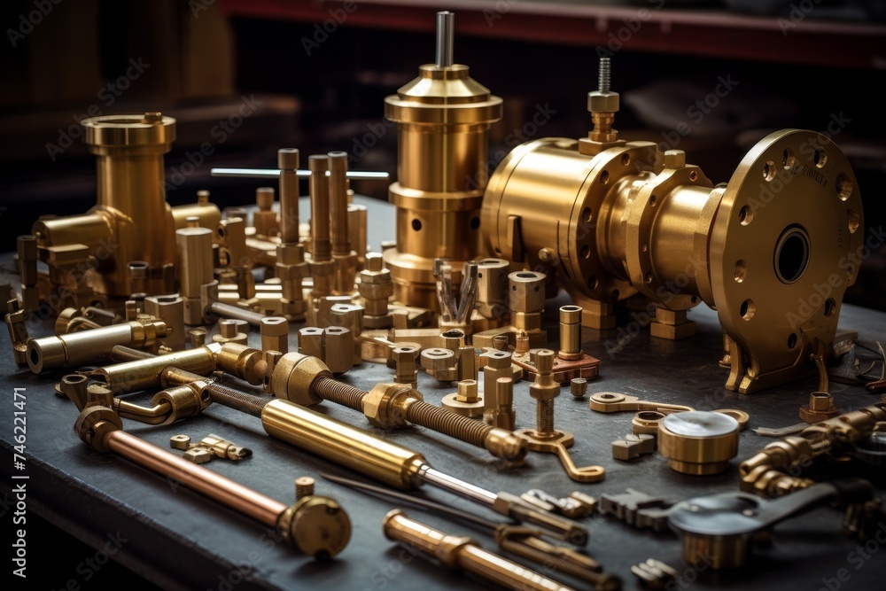 Close-up Shot of a Brass Tube Amidst an Array of Industrial Equipment and Tools