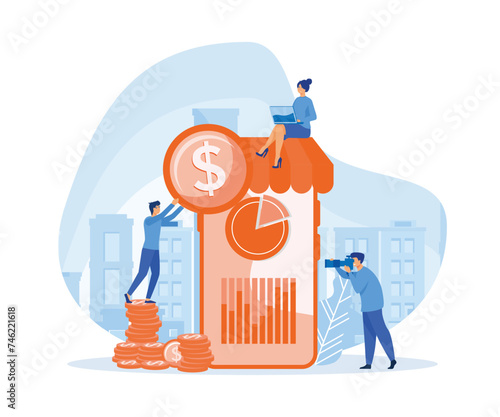 Financial transactions,a noncash payment transactions. Pos terminal and payment systems, currency, coins, NFC payment system. flat vector modern illustration photo