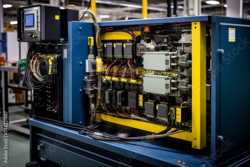 Detailed View of an Aircraft Battery Amidst a Backdrop of Sophisticated Industrial Machinery