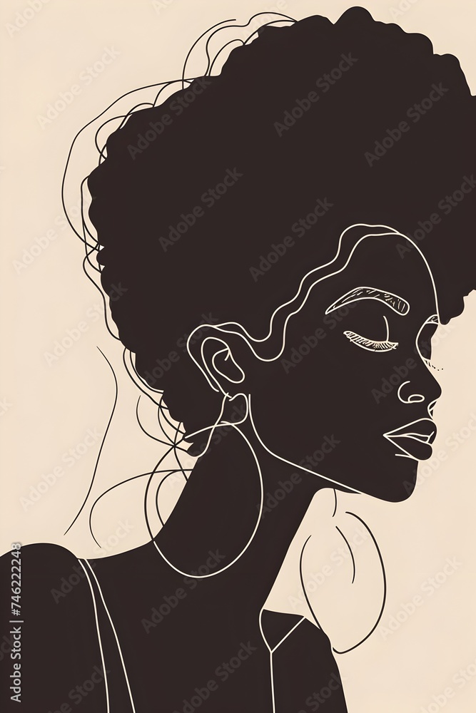 Striking Vector Illustration Portrait of a Strong Black Woman with Afro