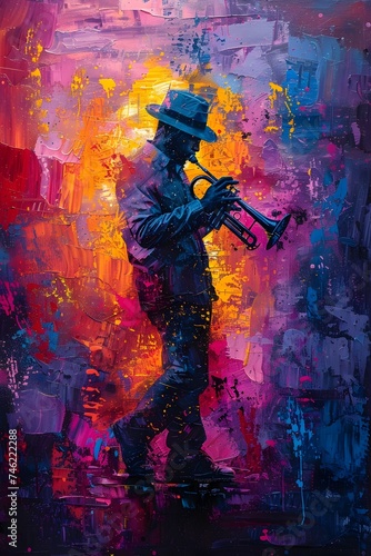 Vibrant Palette Knife Trumpet Player Art Print © iJstock