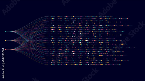 Big data visualization. Social network, financial analysis of complex databases. Data mining. Vector technology background. Information analytics concept.