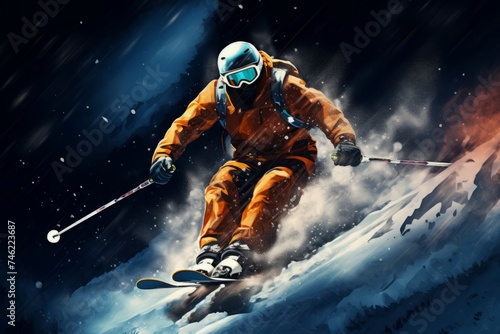 Picturesque Skier mountains art. Lifestyle sport. Generate Ai photo