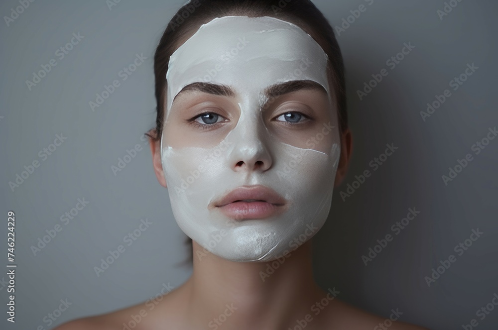 Refreshing Skin treatment green face mask. Cream young healthy. Generate Ai