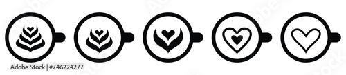 Coffee latte art icon. Coffee cup latte art icons vector.