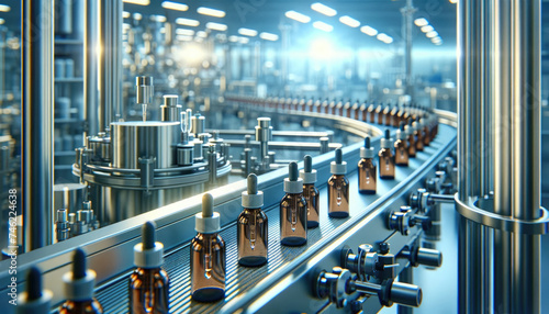 Pharmaceutical Production Line with Glass Bottles photo