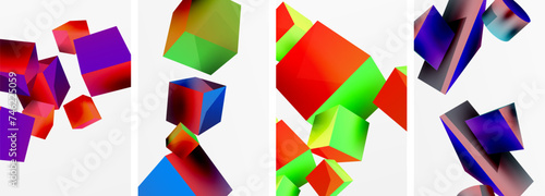 Flying 3d shapes, cubes and other geometric elements background design for wallpaper, business card, cover, poster, banner, brochure, header, website