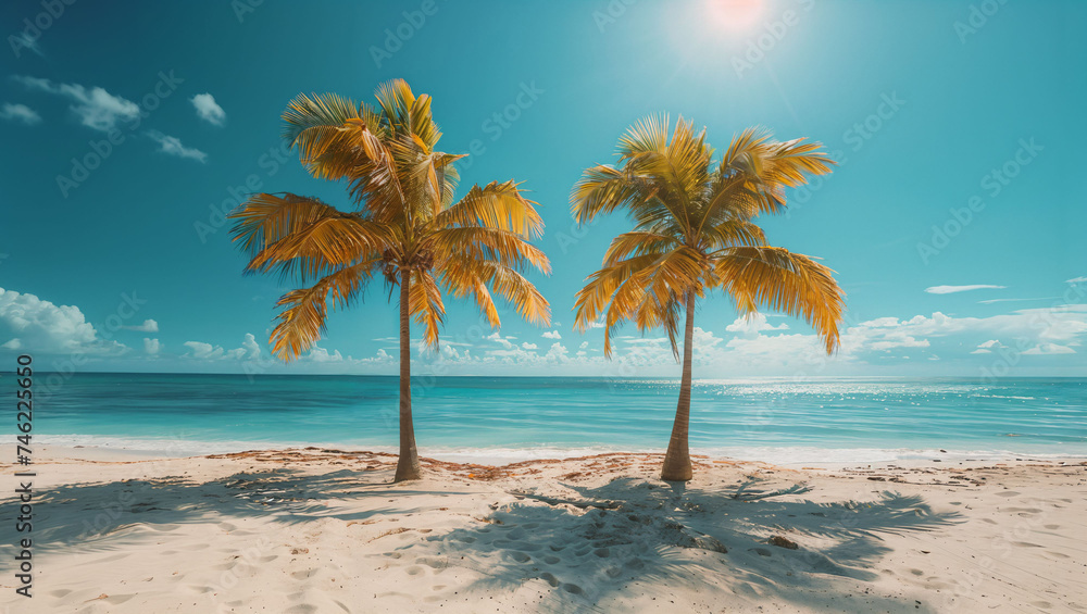 Palm trees on a tropical beach in sunny day