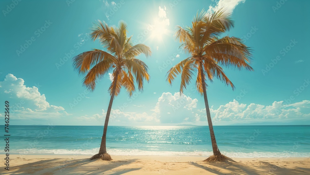 Obraz premium Palm trees on a tropical beach in sunny day