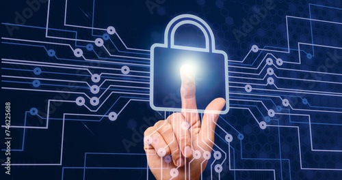 Cyber security, hold data digital padlock