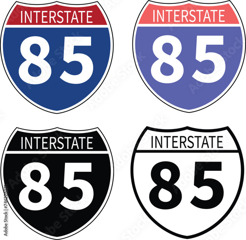 Interstate highway 85 road icon. Interstate highway 85 road sign. black Interstate highway 85 road symbol. flat style.