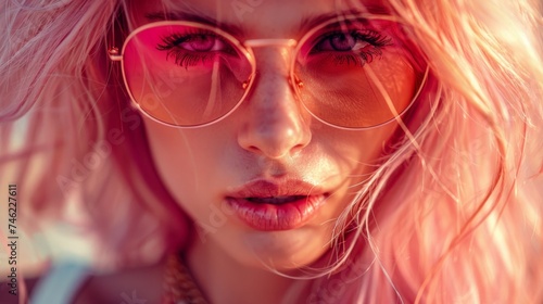 Beauty fashion model, chic sunglasses, trendy accessories, stylish and detailed, vibrant, soft-focus effect, gentle lighting AI Generative