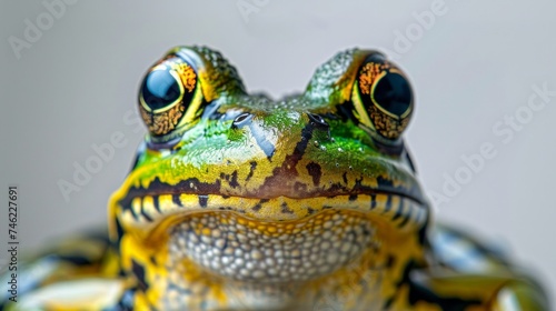 close-up of frog  contrasting white background  vivid detail  sleek  focused  natural light  AI Generative