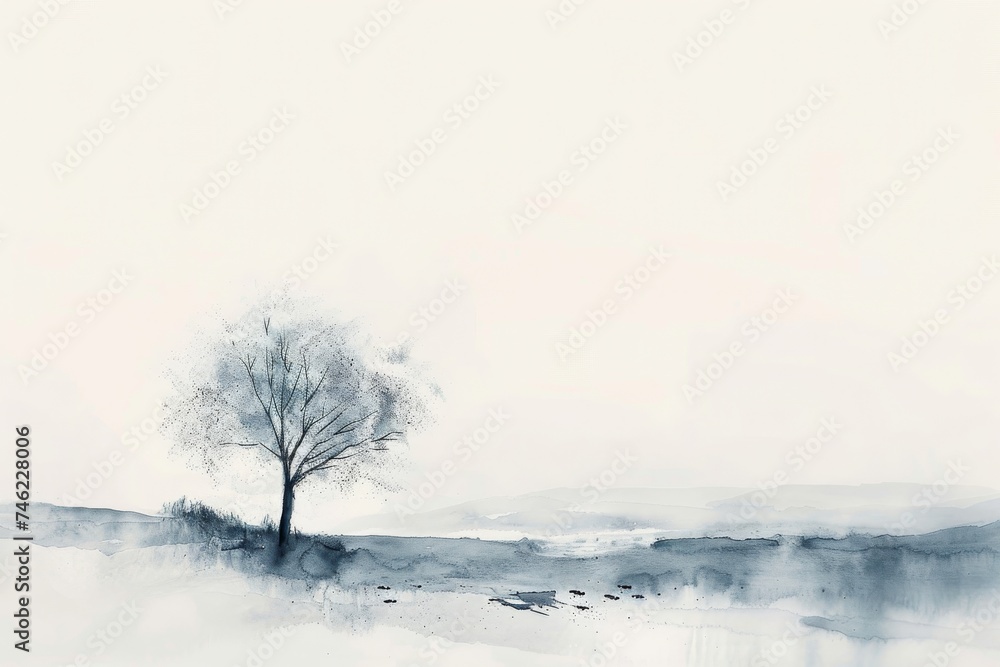 Watercolor minimalist landscapes, serene and simple, focusing on horizon lines, subtle gradients, and sparse compositions for a tranquil aesthetic.