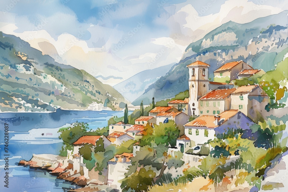 Watercolor travel and adventure illustrations, depicting scenic landscapes, historic sites, and cultural experiences around the world.