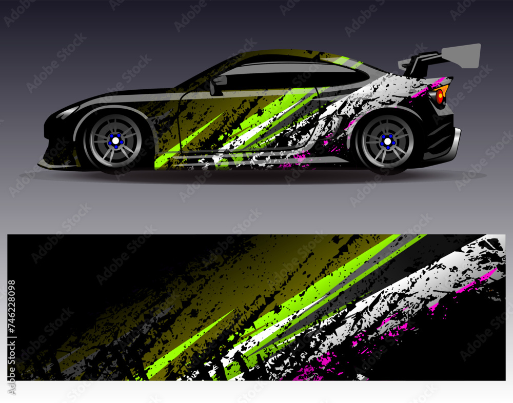 Car wrap design vector.Graphic abstract stripe racing background designs for vehicle, rally, race, adventure and car racing livery Car wrap design vector.Graphic abstract stripe racing background designs for vehicle, rally, race, adventure and car racing livery