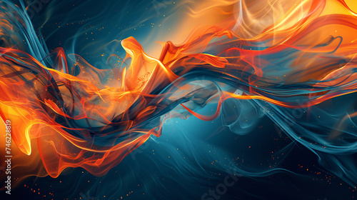 Abstract orange blue flame shape wave art design background 