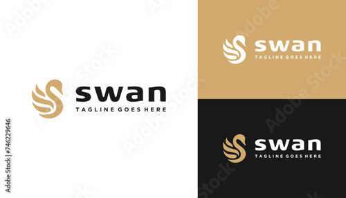 Golden Initial Letter S Swan For Wildlife Logo Design