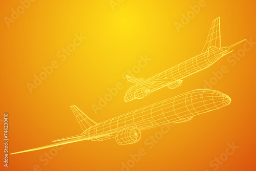 Airplane. Abstract airliner. Wireframe vector illustration