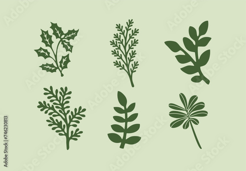 icon set design for three-dimensional green leaf ornamental plants