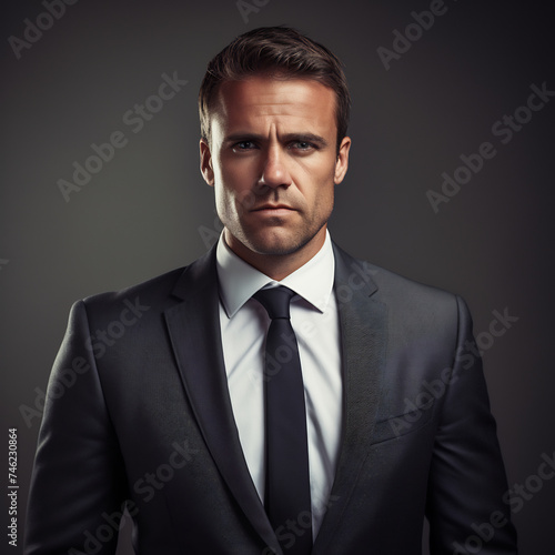 Confident Businessman in Classic Black Suit with Tie. Corporate Leadership and Success Concept © AspctStyle