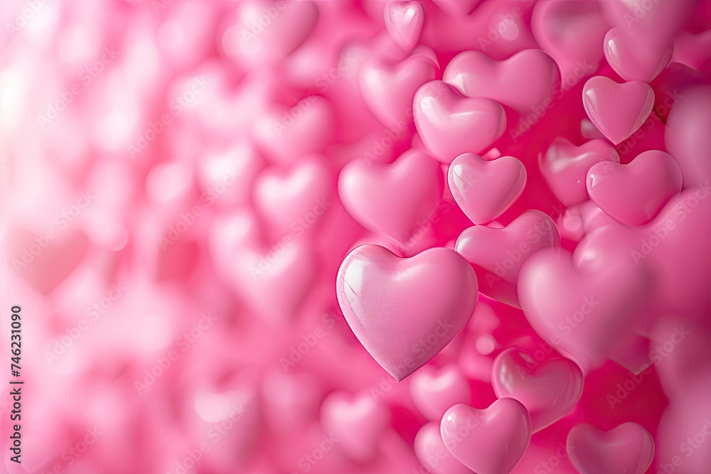 Numerous Pink Valentine's Day Hearts Cascading on a Pastel Pink Background.
