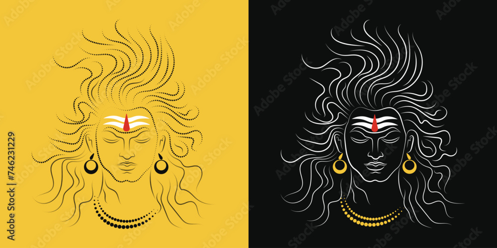 Fototapeta premium Lord shiva dotted line art vector 