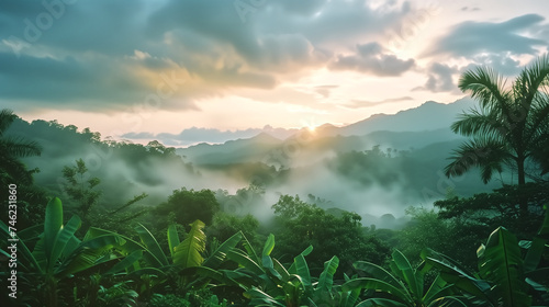 Serene clouds and sky  lush greenery  early morning  soft natura