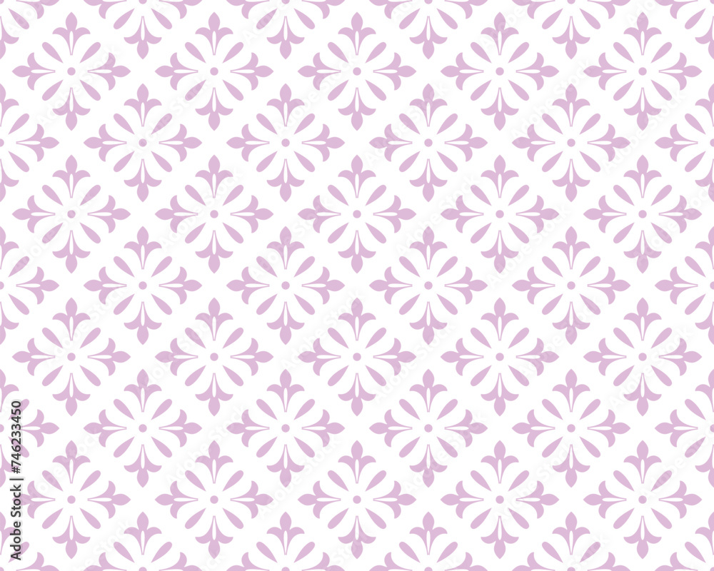 Flower geometric pattern. Seamless vector background. White and pink ornament. Ornament for fabric, wallpaper, packaging. Decorative print