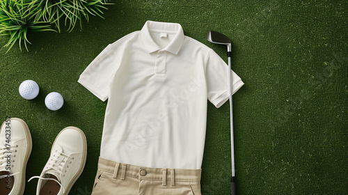 Golf Essentials - High-Quality Image of Golf Attire, Equipment, and Green Course for Sports Enthusiasts and Professionals