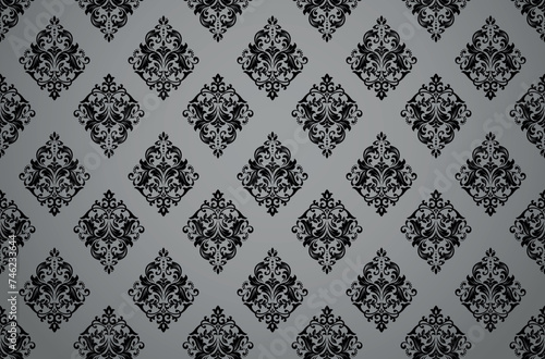 Wallpaper in the style of Baroque. Seamless vector background. Black and gray floral ornament. Graphic pattern for fabric, wallpaper, packaging. Ornate Damask flower ornament