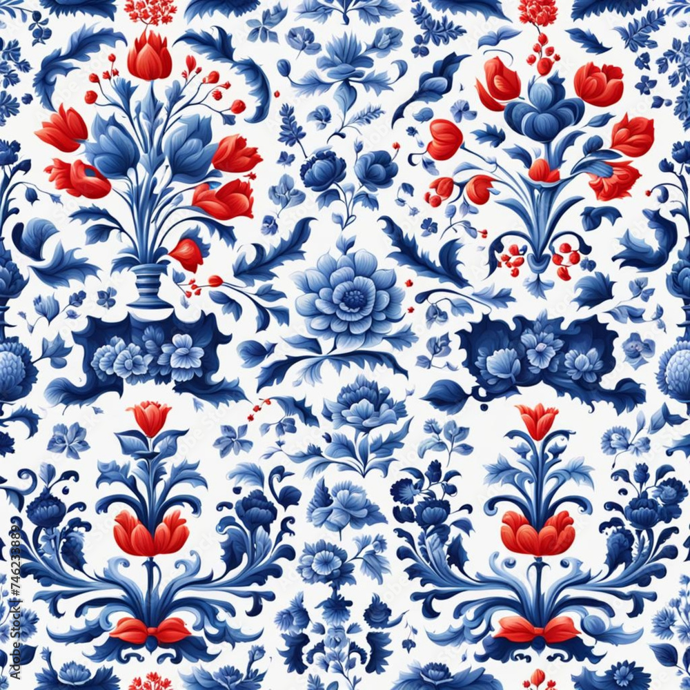 Dutch style seamless pattern with flowers Dutch style seamless pattern with flowers