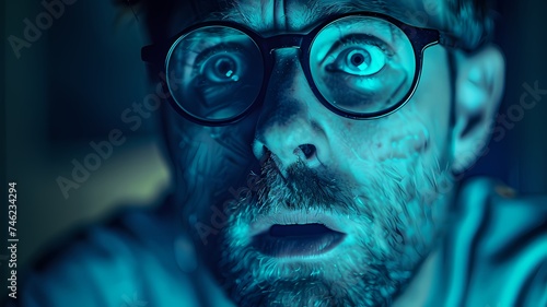 A programmer who wears glasses and has a beard Shocked by the code being executed.