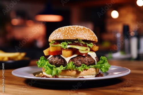 Appetizing burger on a white plate