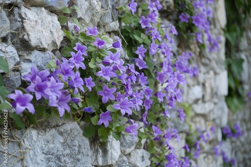 Flowering wall bellflower Campanula portenschlagiana.