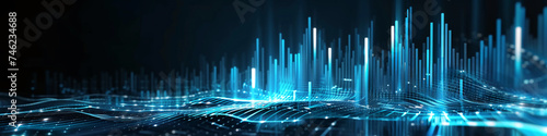 Futuristic Digital Landscape: A Dynamic Visualization of Data Flow and Technology Integration for Advanced Analytics and Network Connectivity
