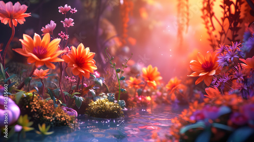 Construct a fantasy world using flowers as the main elements