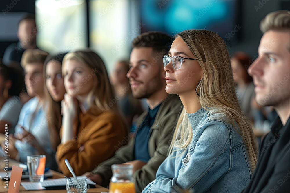 Engaged Audience in a Conference Room: A Group of Adults Listening to a Speaker Engaged Audience in a Conference Room: A Group of Adults Listening to a Speaker
