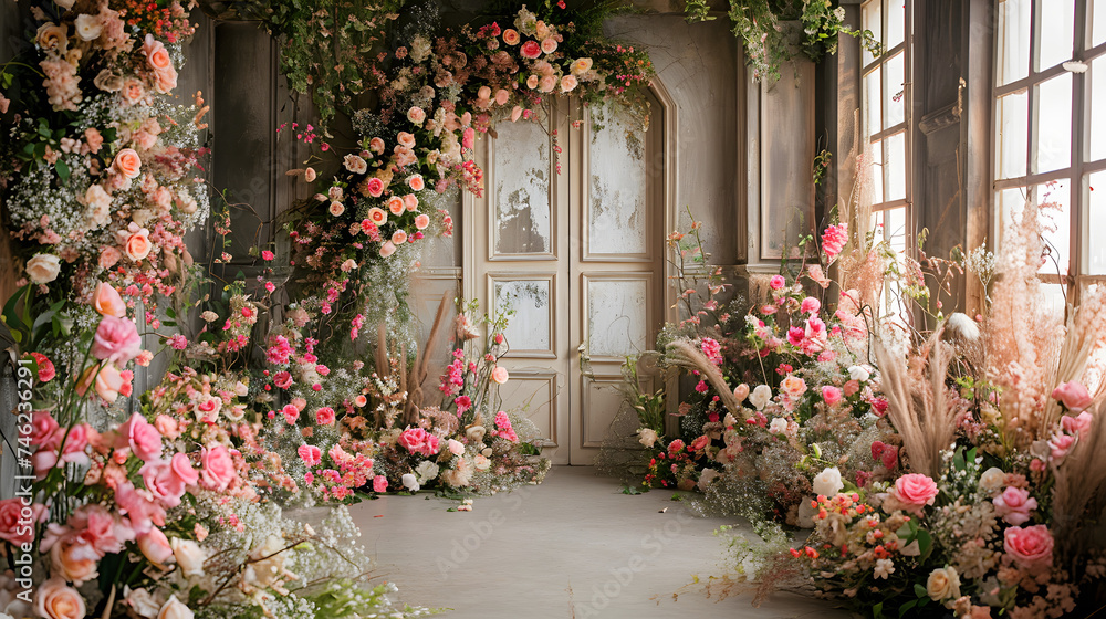 Naklejka premium enchanting and fairytale-like scenes by incorporating flowers into whimsical settings
