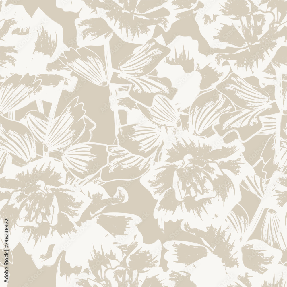 Obraz premium Neutral Colour Abstract Floral Seamless Pattern Design