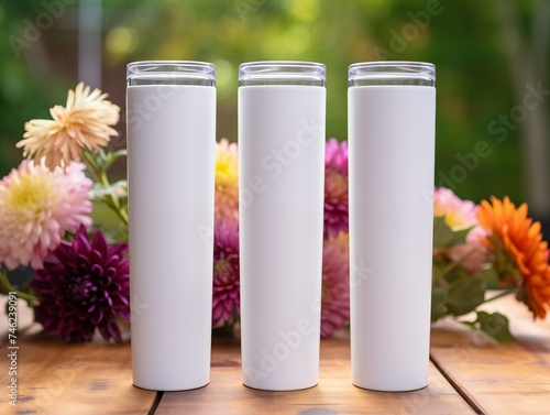 White tumblers rose background