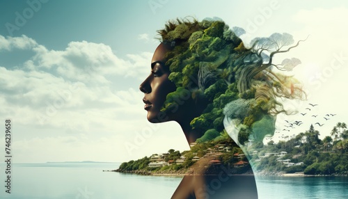 profile of woman on sea and land landscape © png sublimation