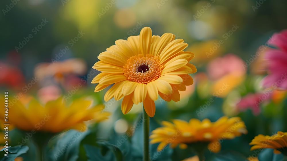 Single yellow flower isolated on a blue background, wide banner with copy space Single yellow flower isolated on a blue background, wide banner with copy space