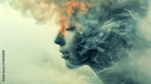 Woman's profile in a smoky whirlwind.