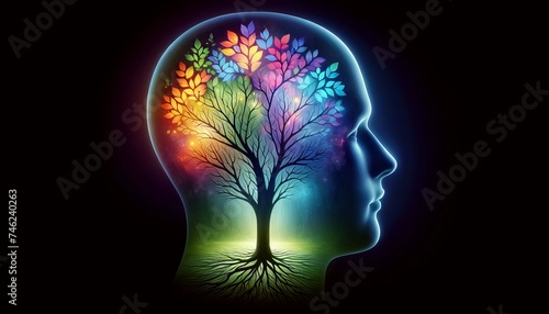 Mind Growth and Learning: Silhouetted Head with Tree