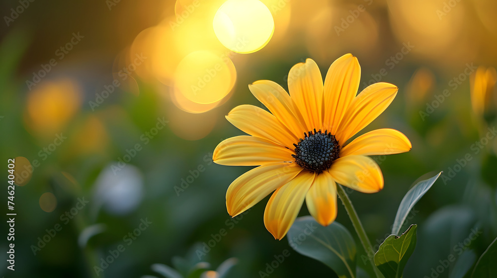 A yellow flower with green center is in a field of flowers. A yellow flower with green center is in a field of flowers.