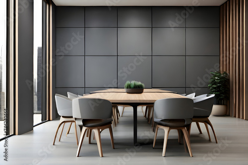 Modern meeting room with conference table and chairs