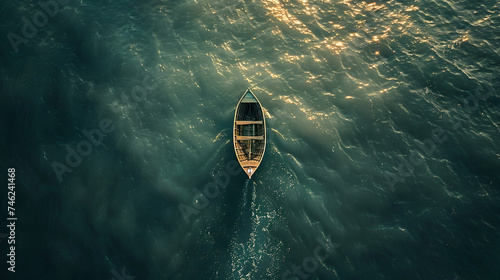 A top eye View of a Boat in Sea, A Bird's Eye View of the Sea, Generative Ai