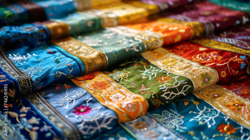 A colorful array of embroidered prayer mats reflecting the festive atmosphere of Eid alAdha prayers.