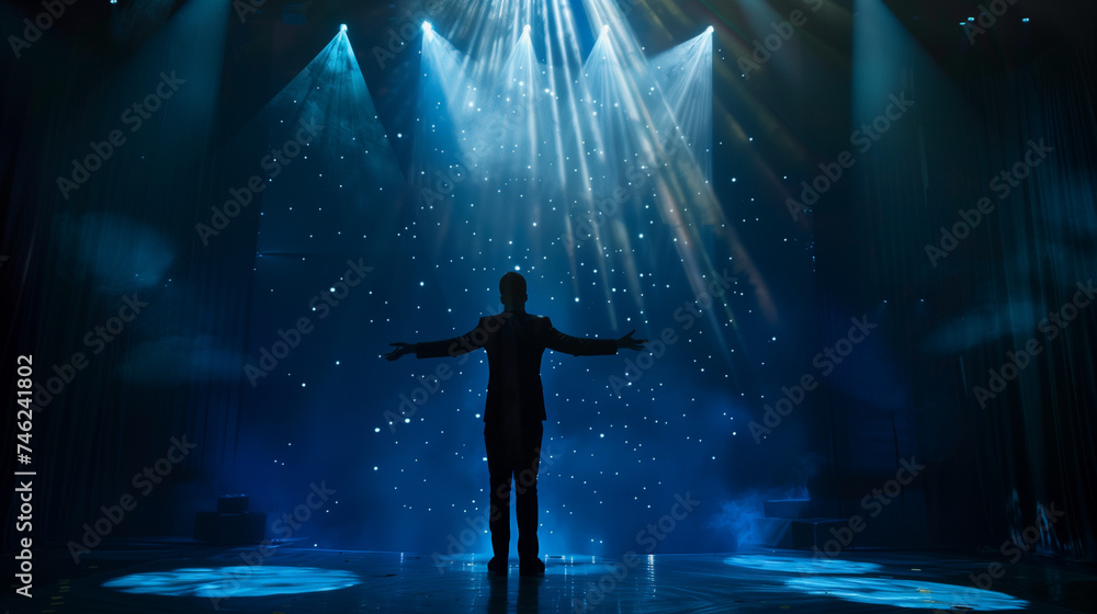 silhouette of a superstar on the stage. highlight on stage.